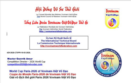 Giải vô địch thế giới Paris-2026 Vovinam-Việt Võ Đạo